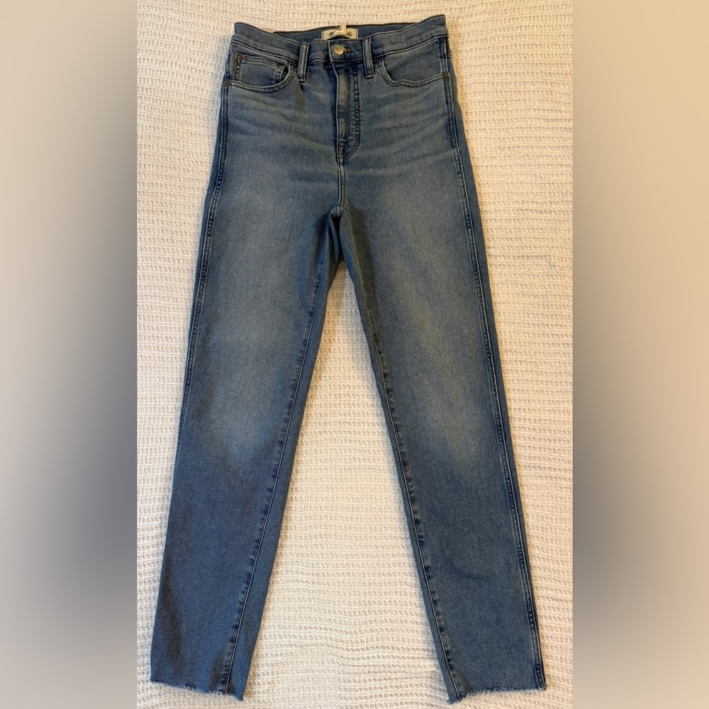 Madewell Roadtripper Stovepipe Jeans | High Rise 27T Tall Raw Hem Blue - Picture 2 of 12